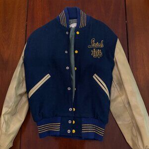 Vintage Notre Dame Varsity Jacket Navy - Excellent Condition